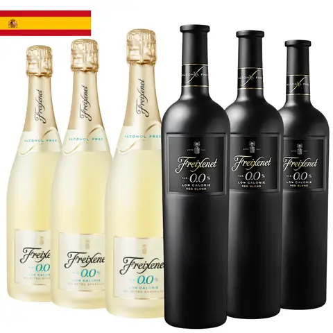 Kit 6 Garrafas Vinho Tinto e Espumante Freixenet Sem Álcool 750ml