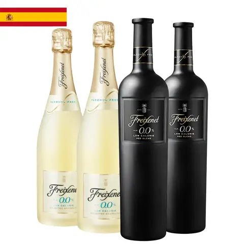 Kit 4 Garrafas Vinho Tinto e Espumante Freixenet Sem Álcool 750ml