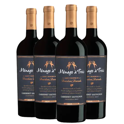 Kit 4 Garrafas Vinho Tinto Menage a Trois Bourbon Barrels Cabernet Sauvignon 750ml
