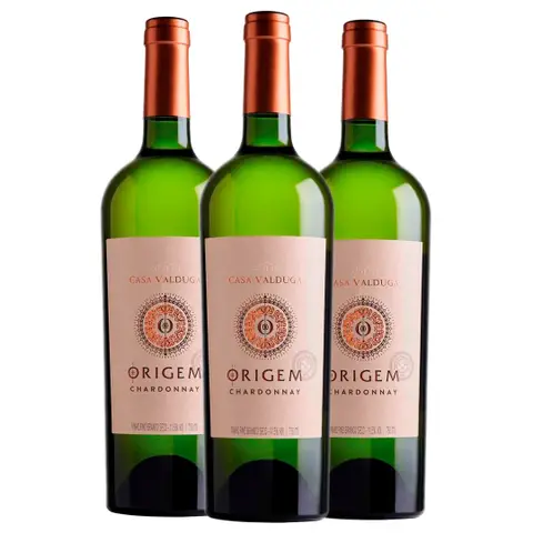 Kit 3 Garrafas Vinho Branco Casa Valduga Origem Chardonnay 750ml