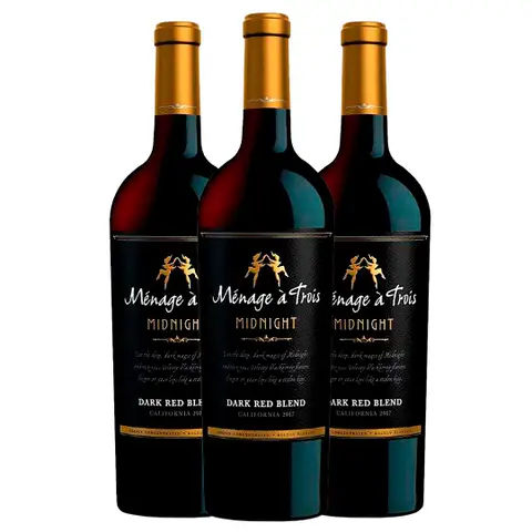 Kit 3 Garrafas Vinho Tinto Menage a Trois Midnight Dark Red Blend 750ml