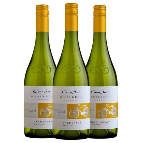 Kit 3 Garrafas Vinho Branco Cono Sur Bicicleta Chardonnay 750ml