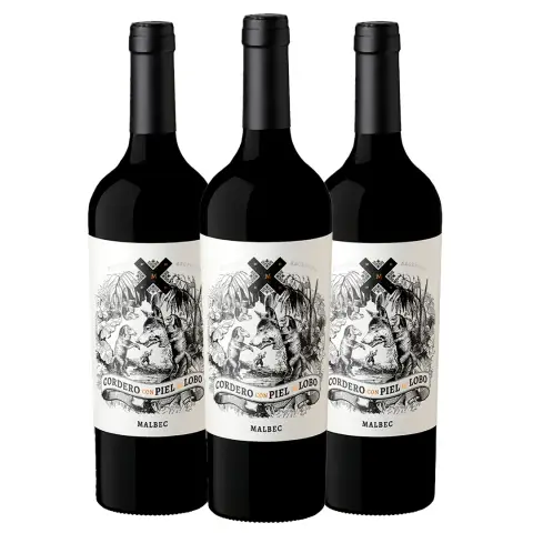 Kit 3 Garrafas Vinho Tinto Cordero con Piel de Lobo Malbec 750ml