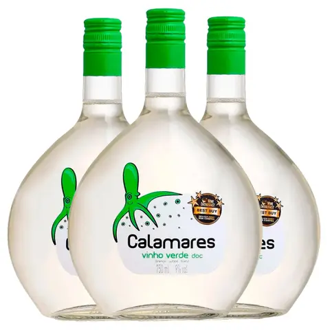 Kit 3 Garrafas Vinho Branco Calamares Vinho Verde 750ml